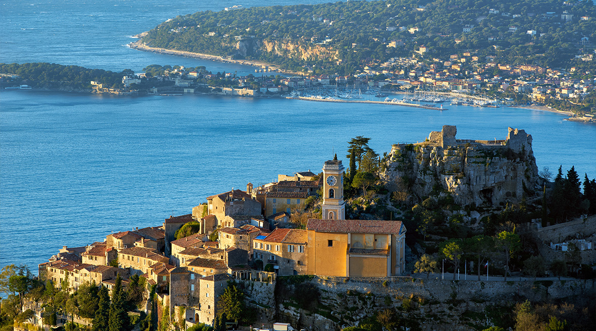Èze overlooks the glistening Mediterranean sea